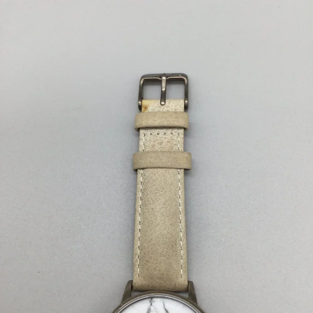 MVMT Crescent Marble Watch Men 38mm Silver Tone Tan Leather Band New Battery